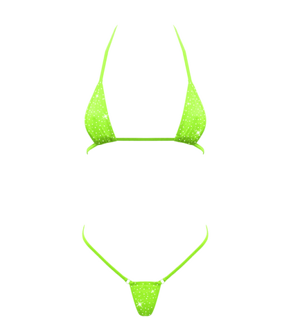 Love In Leather Rhinestone Embellished Micro Bikini OS Revealing Design - G-Strings, Panties and Shorts