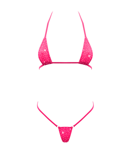 Love In Leather Rhinestone Embellished Micro Bikini OS Revealing Design - G-Strings, Panties and Shorts