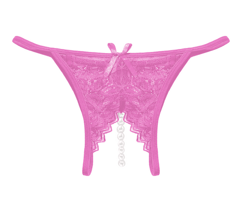 Love In Leather Crotchless Pearl Womens Panties with Pearl String Detail - G-Strings, Panties and Shorts