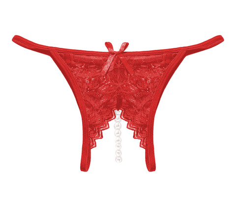 Love In Leather Crotchless Pearl Womens Panties with Pearl String Detail - G-Strings, Panties and Shorts