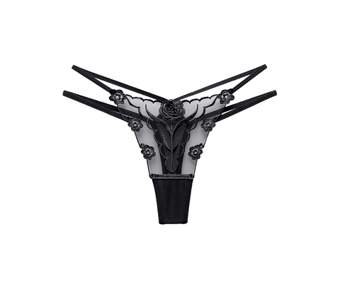 Love In Leather Womens Embroidered G String Panties Black Seductive Lingerie - G-Strings, Panties and Shorts