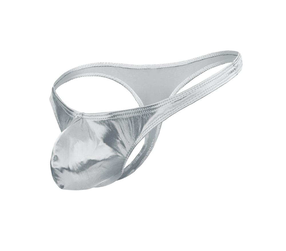 Love In Leather Mens Metallic G String Underwear L/XL Minimal Coverage - Silver - Jocks and G-Strings