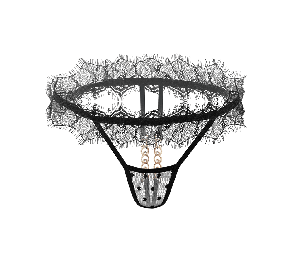 Love In Leather Sexy Crotchless Panties OS Open Access Intimate Lingerie - Black - G-Strings, Panties and Shorts