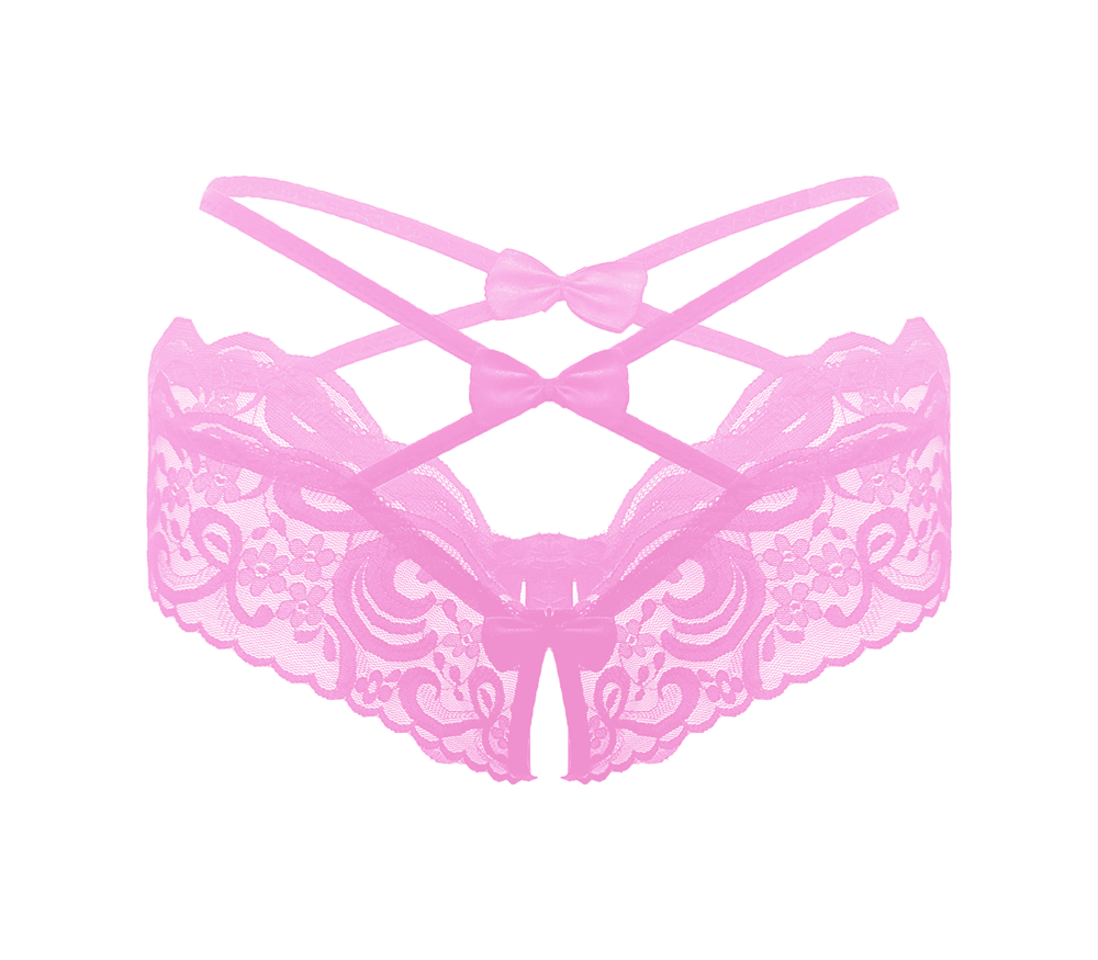 Love In Leather Womens Crotchless Panties OS Open Access Intimate Design - Baby Pink - G-Strings, Panties and Shorts