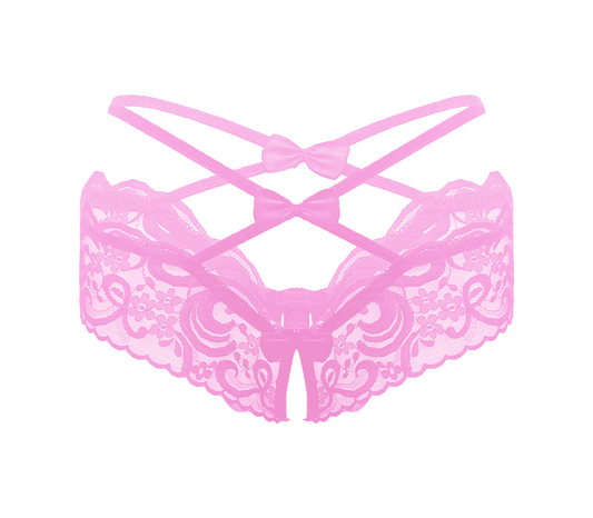 Love In Leather Womens Crotchless Panties OS - Baby Pink - G-Strings, Panties and Shorts