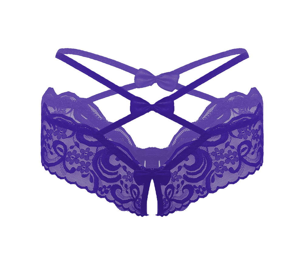 Love In Leather Womens Crotchless Panties OS Open Access Intimate Design - Purple - G-Strings, Panties and Shorts