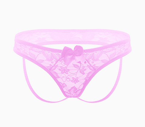 Love In Leather Full Lace Womens Crotchless Panties OS Easy Access - G-Strings, Panties and Shorts
