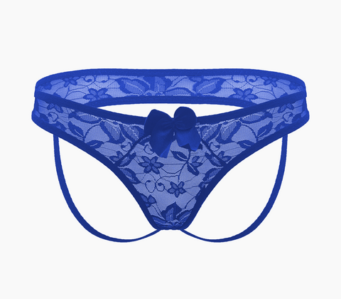Love In Leather Full Lace Womens Crotchless Panties OS Easy Access - G-Strings, Panties and Shorts