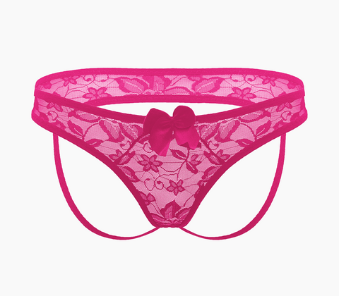 Love In Leather Full Lace Womens Crotchless Panties OS Easy Access - G-Strings, Panties and Shorts