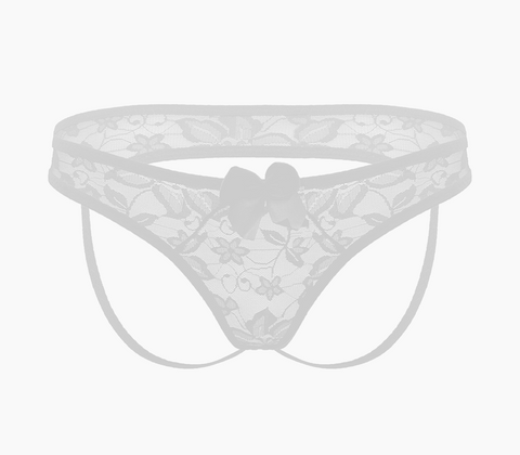 Love In Leather Full Lace Womens Crotchless Panties OS Easy Access - G-Strings, Panties and Shorts