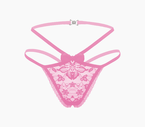 Love In Leather Full Lace G String Crotchless Panties OS with Open Access - G-Strings, Panties and Shorts