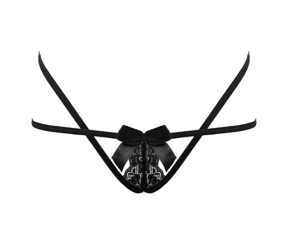 Love In Leather Crotchless Panties With Adjustable Slider OS Open Access - - G-Strings, Panties and Shorts