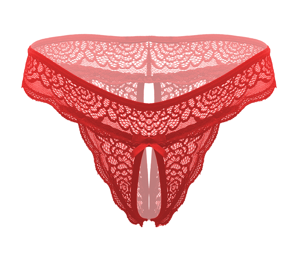 Love In Leather Sexy Crotchless Panties Red Easy Access Intimate Design - S M - G-Strings, Panties and Shorts