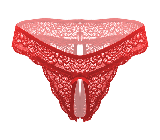 Love In Leather Sexy Crotchless Panties Red - S M - G-Strings, Panties and Shorts