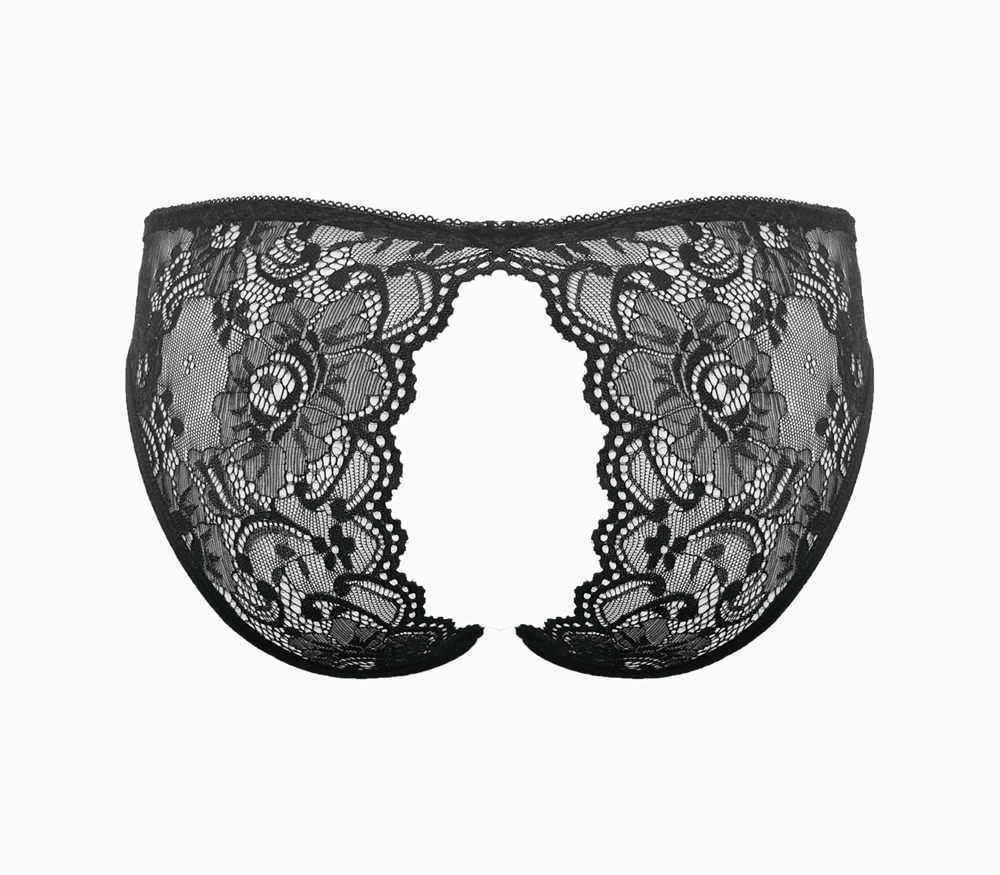 Love In Leather Sexy Crotchless Panties Black OS Open Access Design - - G-Strings, Panties and Shorts