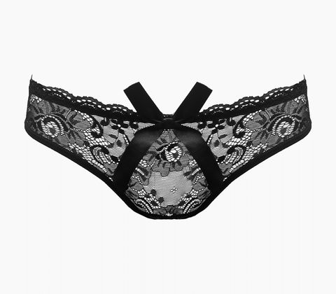 Love In Leather Sexy Crotchless Panties Black OS Open Access Design - G-Strings, Panties and Shorts