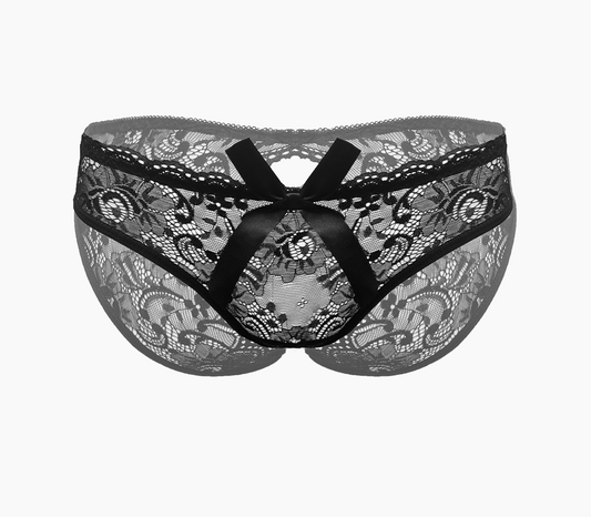 Love In Leather Sexy Crotchless Panties Black OS - Default Title - G-Strings, Panties and Shorts