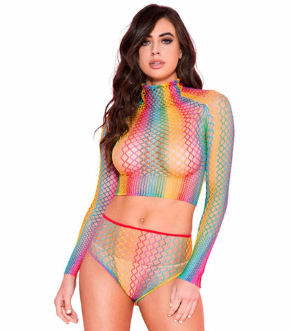 Legwear International Love In Leather Two Piece Rainbow Body Stocking Set - Body Stockings
