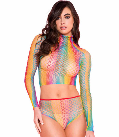 Legwear International Love In Leather Two Piece Rainbow Body Stocking Set - Body Stockings