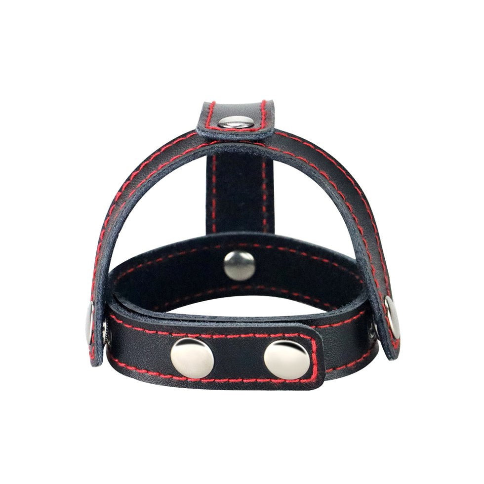 Lovetoy T-Style Leather Cock Ring with Ball Divider