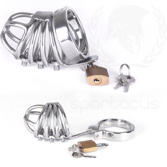 4-Ring Locking Chastity Cage With Screws And Lock - - Male Chastity