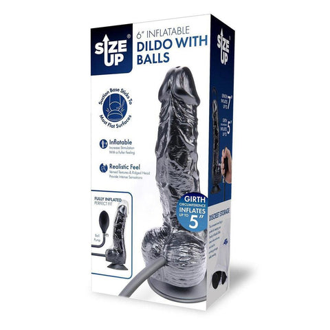 Xgen Size Up Realistic Inflatable Dildo with Balls Black Pump Control - Inflatable Dildos and Vibrators
