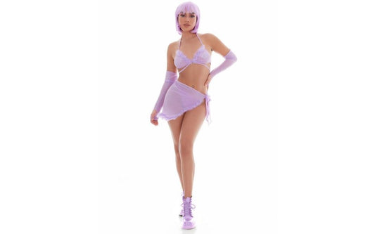Pink Lipstick Feeling Fuzzy Womens Festival Set Including Pasties Lilac Outfit - - Teddies and Bodysuits