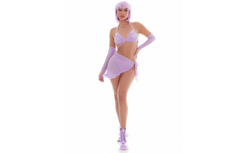 Pink Lipstick Feeling Fuzzy Womens Festival Set Including Pasties Lilac Outfit - Teddies and Bodysuits