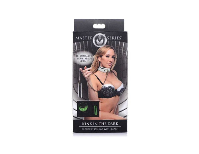 XR Brands Master Series Kink in the Dark Glowing Collar and Lead Fluro Green - - Collars and Leads