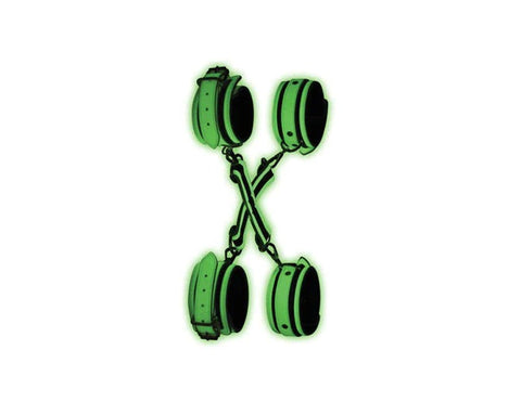 XR Brands Master Series Kink In the Dark Glowing Hog Tie Set Fluro Green Restraints - Cuffs And Restraints