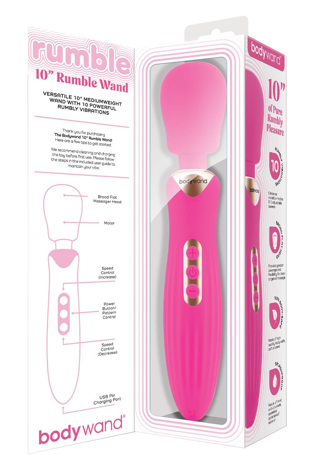 Xgen Bodywand RUMBLE Rechargeable Vibrator Hot Pink with Flexible Neck - - Body Wands