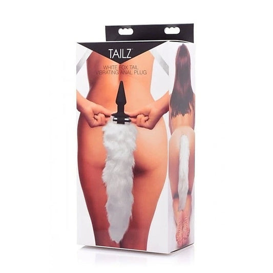 White Fox Tail Vibrating Anal Plug by XR Brands - Butt Plugs