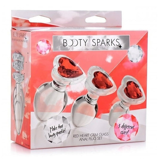 Booty Sparks Red Heart Gem Glass Anal Plug Set - Butt Plugs