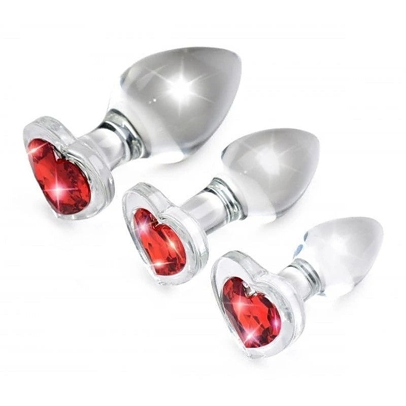 Booty Sparks Red Heart Gem Glass Anal Plug Set by XR Brands - Butt Plugs