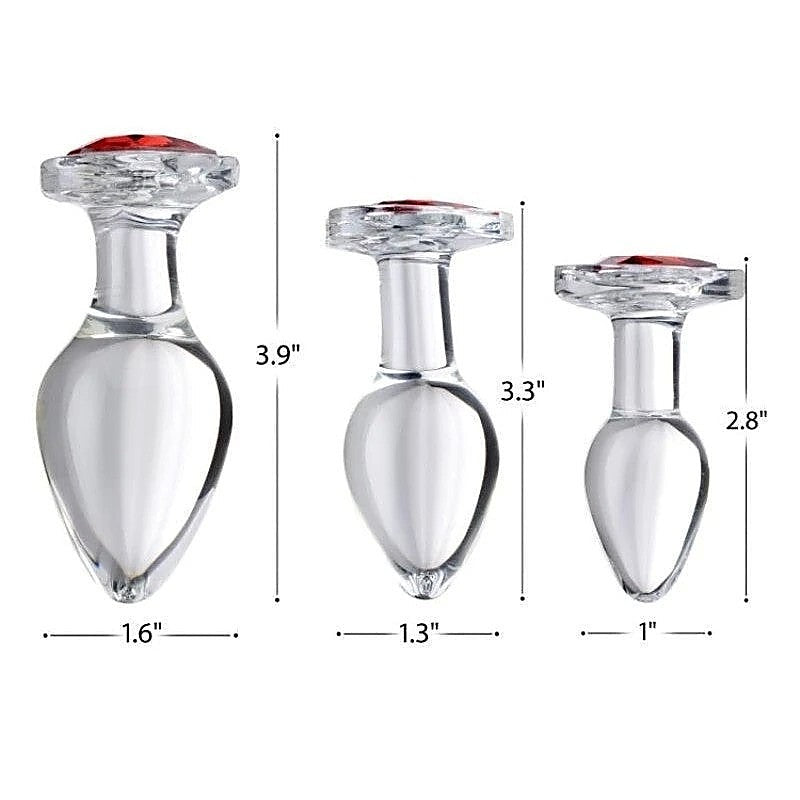 Booty Sparks Red Heart Gem Glass Anal Plug Set by XR Brands - Butt Plugs
