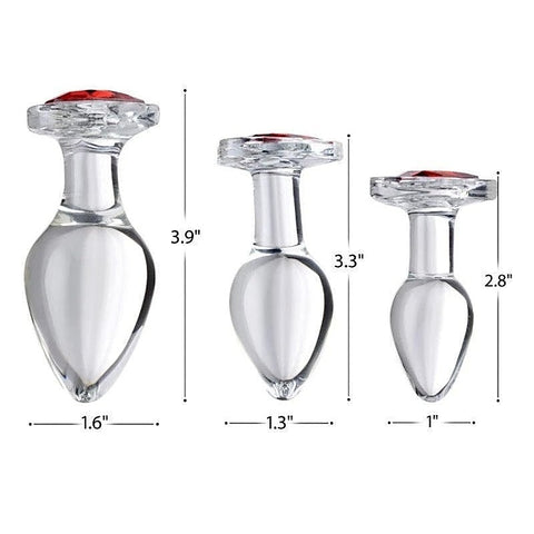 Booty Sparks Red Heart Gem Glass Anal Plug Set by XR Brands - Butt Plugs