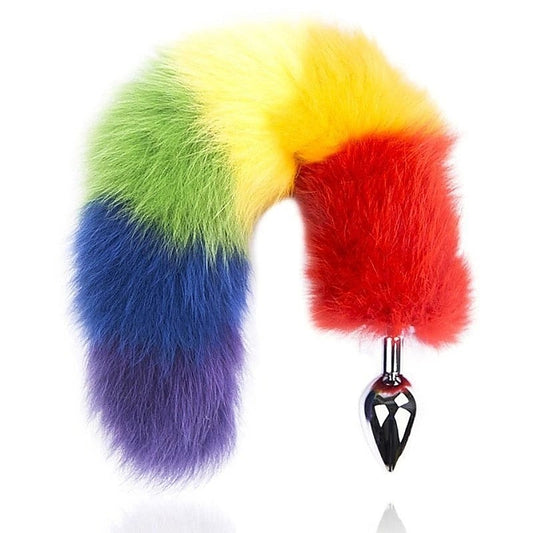 Colorful Fox Tail Steel Butt Plug Small by BDStyle - Butt Plugs