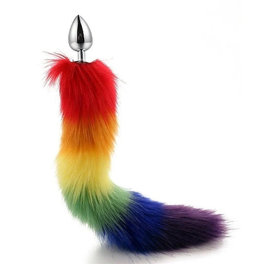 Colorful Fox Tail Steel Butt Plug Large by BDStyle - Butt Plugs