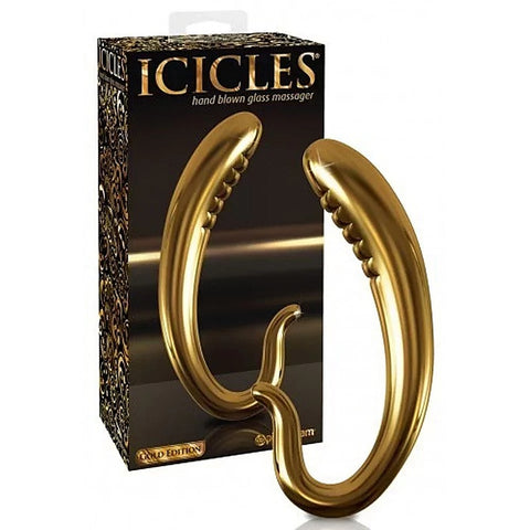 Pipedream Icicles Gold Edition G03 Glass Prostate Vibrator Hand Blown Design - Glass Sex Toys