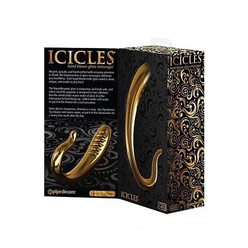 Pipedream Icicles Gold Edition G03 Glass Prostate Vibrator Hand Blown Design - Glass Sex Toys