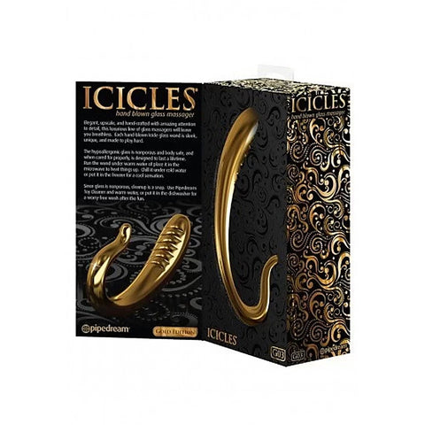 Pipedream Icicles Gold Edition G03 Glass Prostate Vibrator Hand Blown Design - Glass Sex Toys