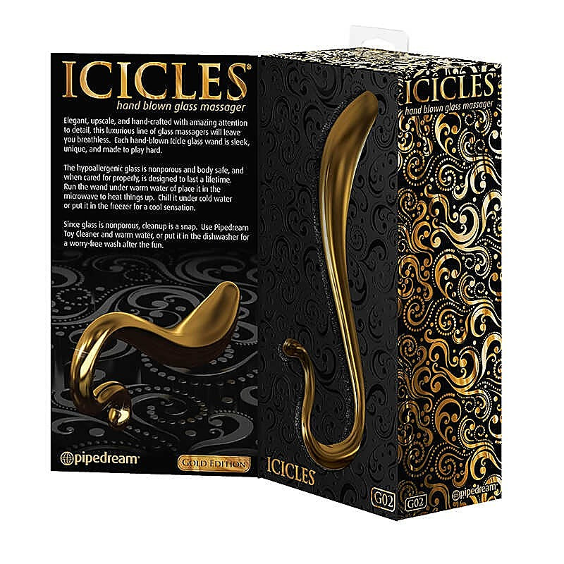 Icicles Gold Edition G02 Curved Glass Dildo by Pipedream - Glass Sex Toys