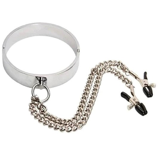 Breast Teasing Metal Collar & Peg Clamps by BDStyle - Collars and Leads