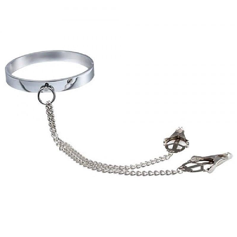 Breast Teasing Metal Collar & Clover Clamps by BDStyle - Collars and Leads