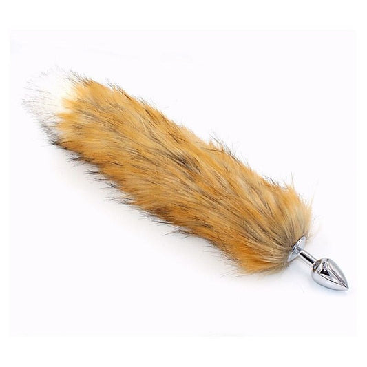 Canid Orange Faux Fox Tail Smooth Silver Butt Plug - Steel Sex Toys