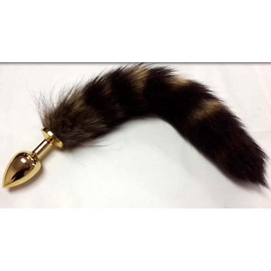 Brown Faux Fox Tail Gold Smooth Butt Plug by BDStyle - Steel Sex Toys