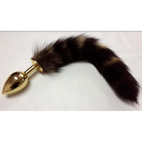 Brown Faux Fox Tail Gold Smooth Butt Plug by BDStyle - Steel Sex Toys