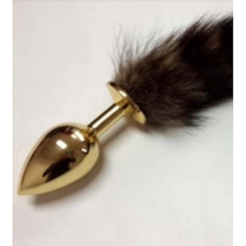 Brown Faux Fox Tail Gold Smooth Butt Plug by BDStyle - Steel Sex Toys