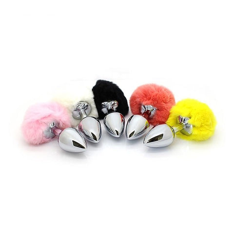Bunny Faux Tail Silver Smooth Butt Plug Small by BDStyle - Steel Sex Toys