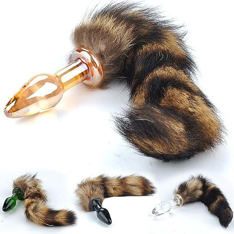 Brown Faux Fox Tail Glass Butt Plug by BDStyle - Steel Sex Toys